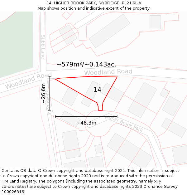 14, HIGHER BROOK PARK, IVYBRIDGE, PL21 9UA: Plot and title map
