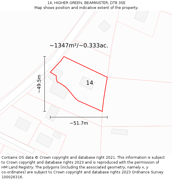 14, HIGHER GREEN, BEAMINSTER, DT8 3SE: Plot and title map