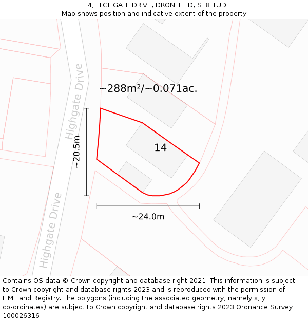 14, HIGHGATE DRIVE, DRONFIELD, S18 1UD: Plot and title map