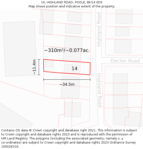 14, HIGHLAND ROAD, POOLE, BH14 0DX: Plot and title map