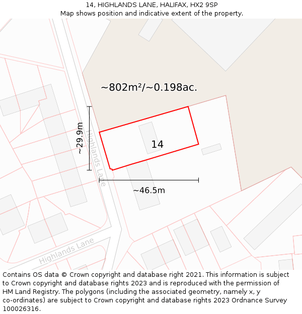 14, HIGHLANDS LANE, HALIFAX, HX2 9SP: Plot and title map