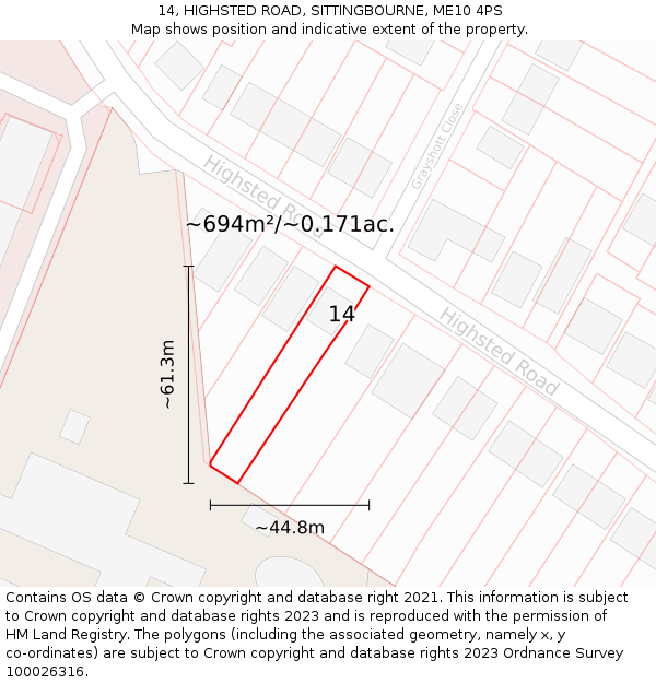 14, HIGHSTED ROAD, SITTINGBOURNE, ME10 4PS: Plot and title map