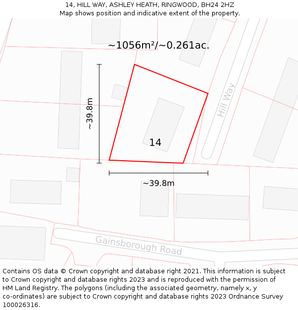 14, HILL WAY, ASHLEY HEATH, RINGWOOD, BH24 2HZ: Plot and title map