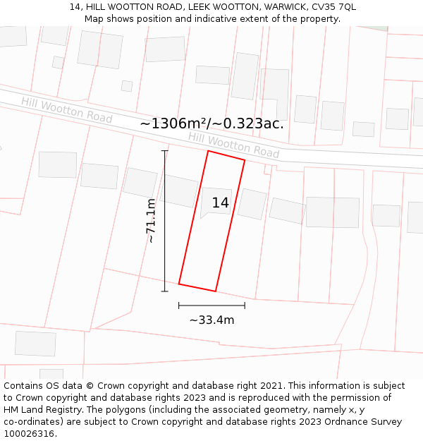 14, HILL WOOTTON ROAD, LEEK WOOTTON, WARWICK, CV35 7QL: Plot and title map