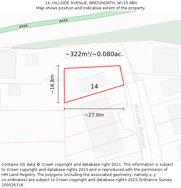 14, HILLSIDE AVENUE, BRIDGNORTH, WV15 6BS: Plot and title map