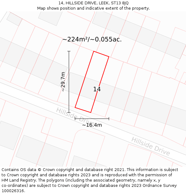 14, HILLSIDE DRIVE, LEEK, ST13 8JQ: Plot and title map