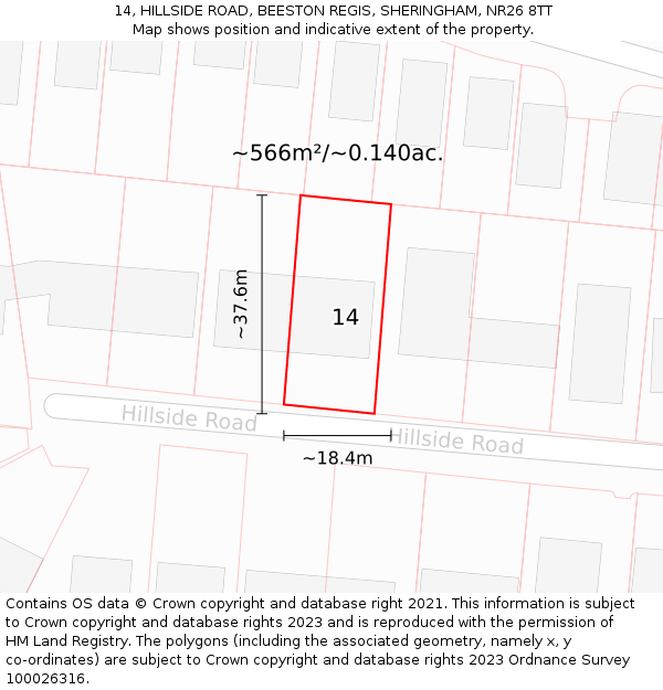 14, HILLSIDE ROAD, BEESTON REGIS, SHERINGHAM, NR26 8TT: Plot and title map