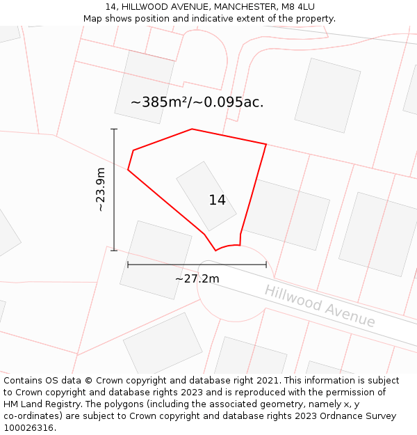 14, HILLWOOD AVENUE, MANCHESTER, M8 4LU: Plot and title map