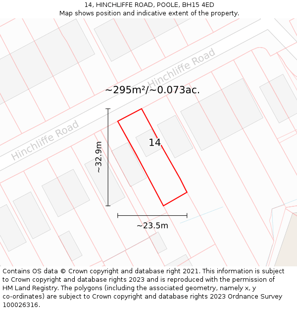 14, HINCHLIFFE ROAD, POOLE, BH15 4ED: Plot and title map