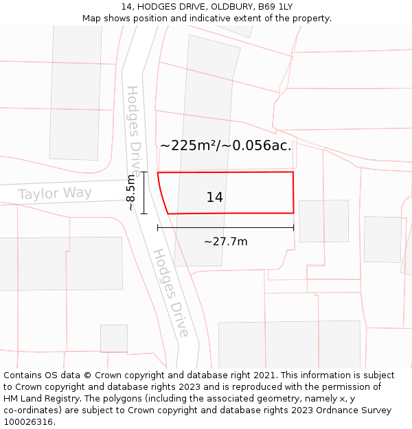14, HODGES DRIVE, OLDBURY, B69 1LY: Plot and title map