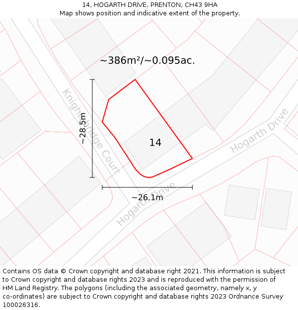 14, HOGARTH DRIVE, PRENTON, CH43 9HA: Plot and title map