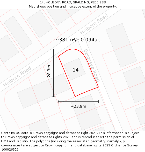 14, HOLBORN ROAD, SPALDING, PE11 2SS: Plot and title map