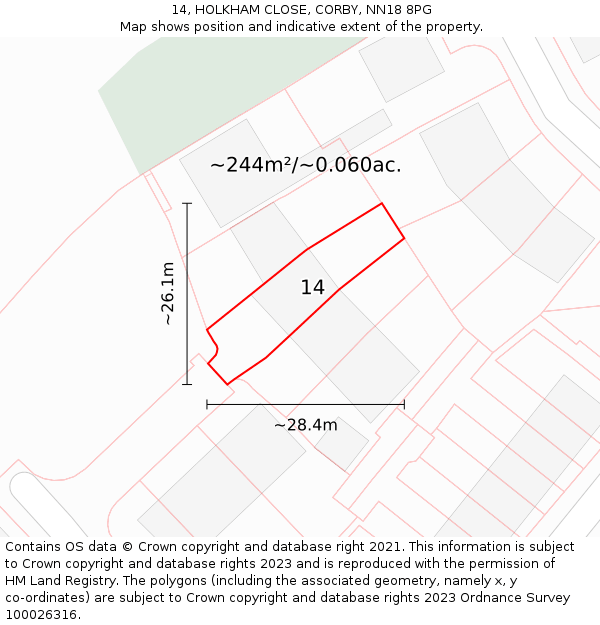 14, HOLKHAM CLOSE, CORBY, NN18 8PG: Plot and title map