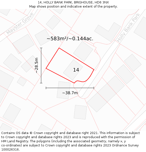 14, HOLLY BANK PARK, BRIGHOUSE, HD6 3NX: Plot and title map