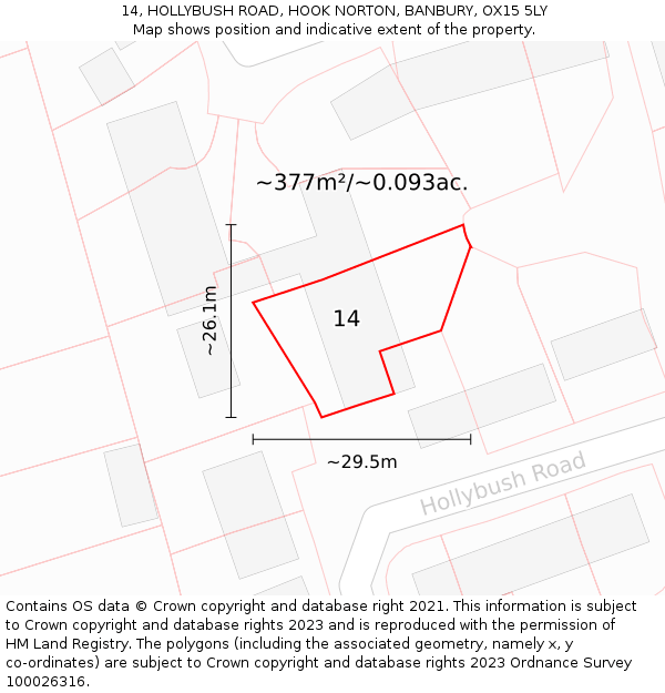 14, HOLLYBUSH ROAD, HOOK NORTON, BANBURY, OX15 5LY: Plot and title map