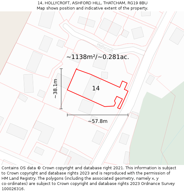 14, HOLLYCROFT, ASHFORD HILL, THATCHAM, RG19 8BU: Plot and title map