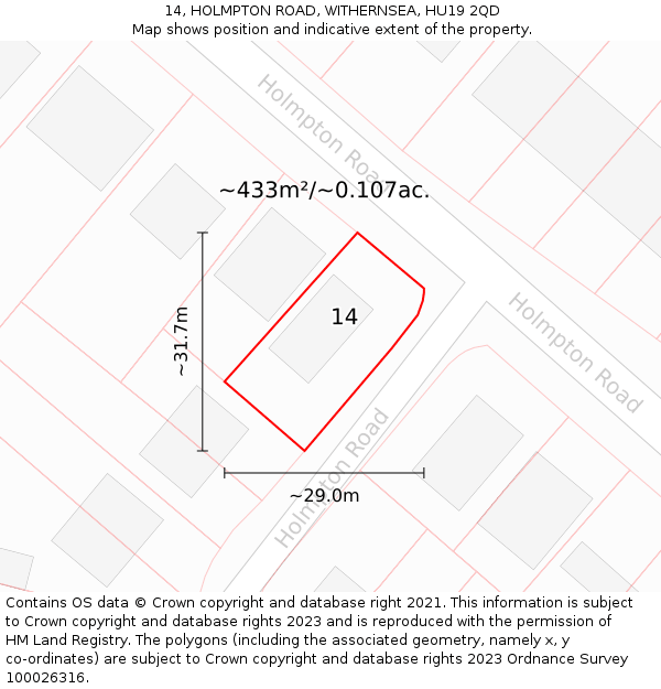 14, HOLMPTON ROAD, WITHERNSEA, HU19 2QD: Plot and title map