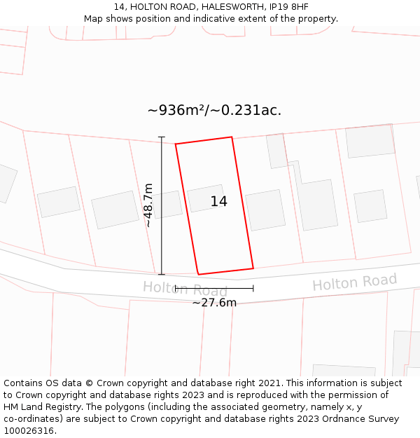 14, HOLTON ROAD, HALESWORTH, IP19 8HF: Plot and title map