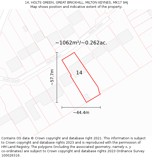 14, HOLTS GREEN, GREAT BRICKHILL, MILTON KEYNES, MK17 9AJ: Plot and title map