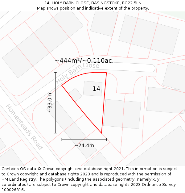 14, HOLY BARN CLOSE, BASINGSTOKE, RG22 5LN: Plot and title map