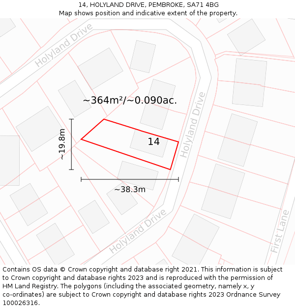 14, HOLYLAND DRIVE, PEMBROKE, SA71 4BG: Plot and title map