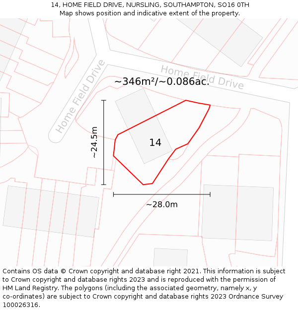 14, HOME FIELD DRIVE, NURSLING, SOUTHAMPTON, SO16 0TH: Plot and title map