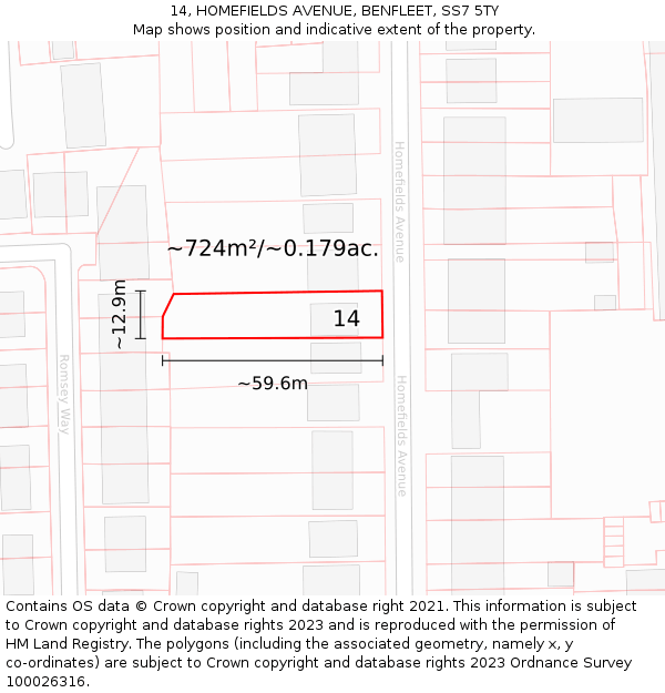 14, HOMEFIELDS AVENUE, BENFLEET, SS7 5TY: Plot and title map