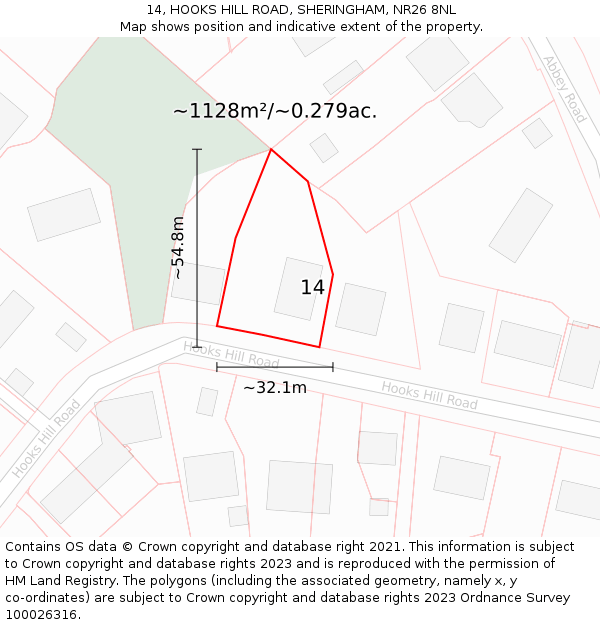 14, HOOKS HILL ROAD, SHERINGHAM, NR26 8NL: Plot and title map