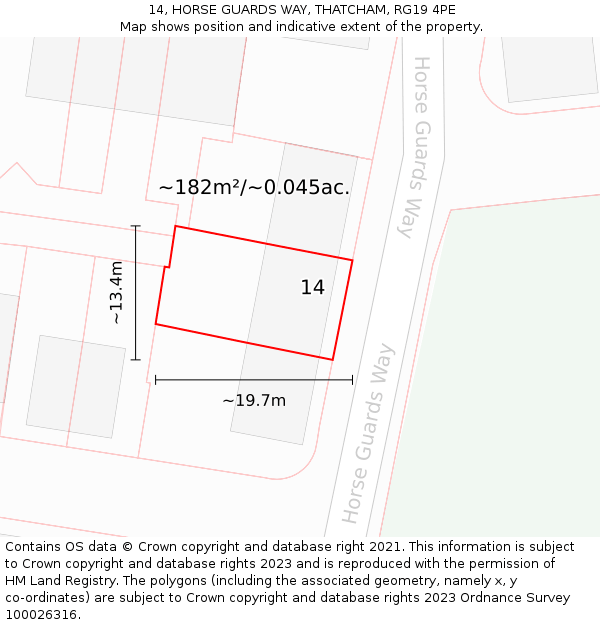 14, HORSE GUARDS WAY, THATCHAM, RG19 4PE: Plot and title map