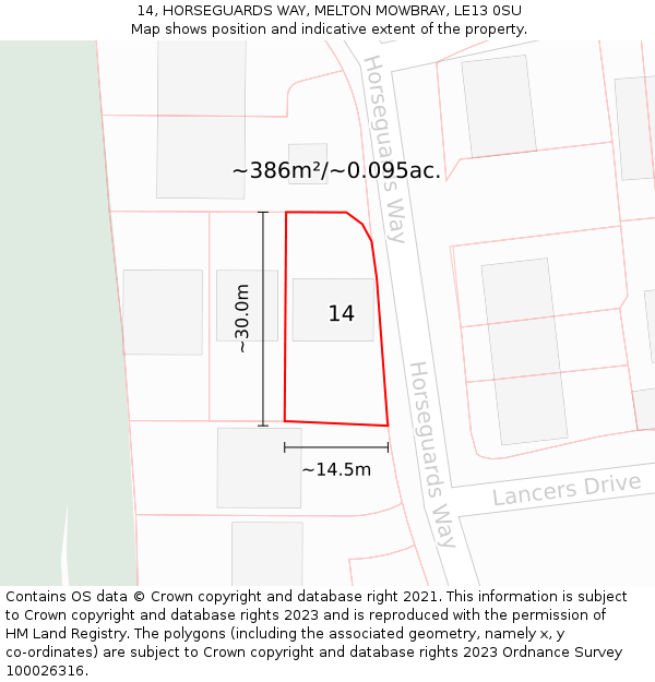 14, HORSEGUARDS WAY, MELTON MOWBRAY, LE13 0SU: Plot and title map