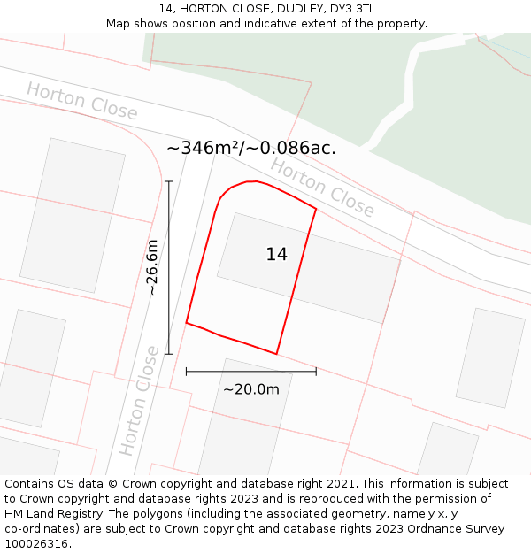 14, HORTON CLOSE, DUDLEY, DY3 3TL: Plot and title map