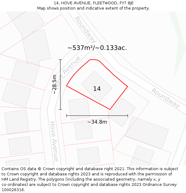 14, HOVE AVENUE, FLEETWOOD, FY7 8JE: Plot and title map