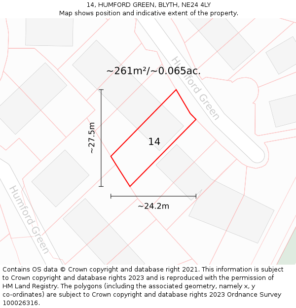 14, HUMFORD GREEN, BLYTH, NE24 4LY: Plot and title map