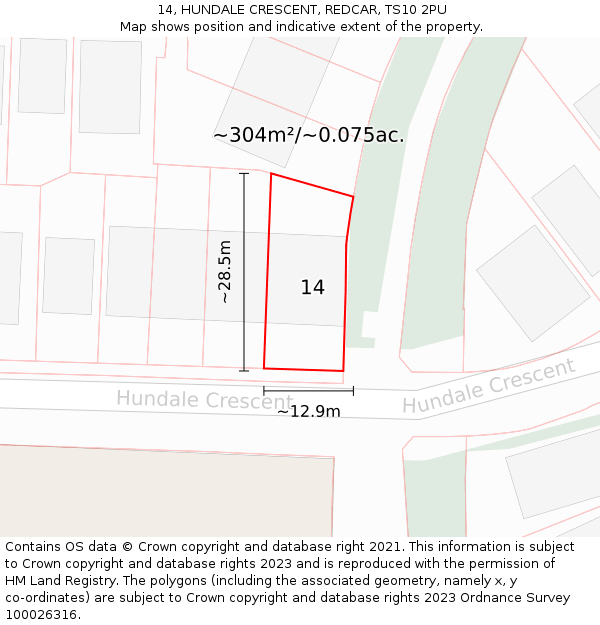 14, HUNDALE CRESCENT, REDCAR, TS10 2PU: Plot and title map