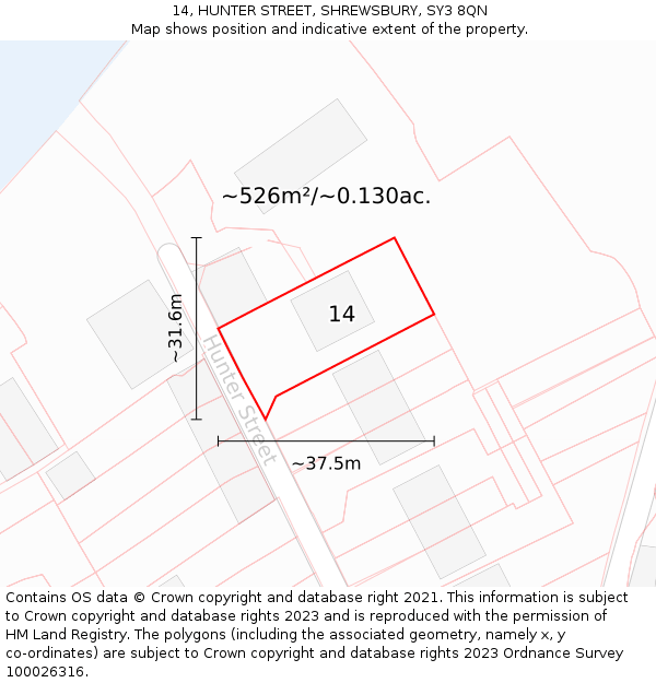 14, HUNTER STREET, SHREWSBURY, SY3 8QN: Plot and title map
