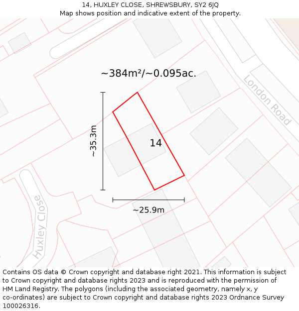 14, HUXLEY CLOSE, SHREWSBURY, SY2 6JQ: Plot and title map