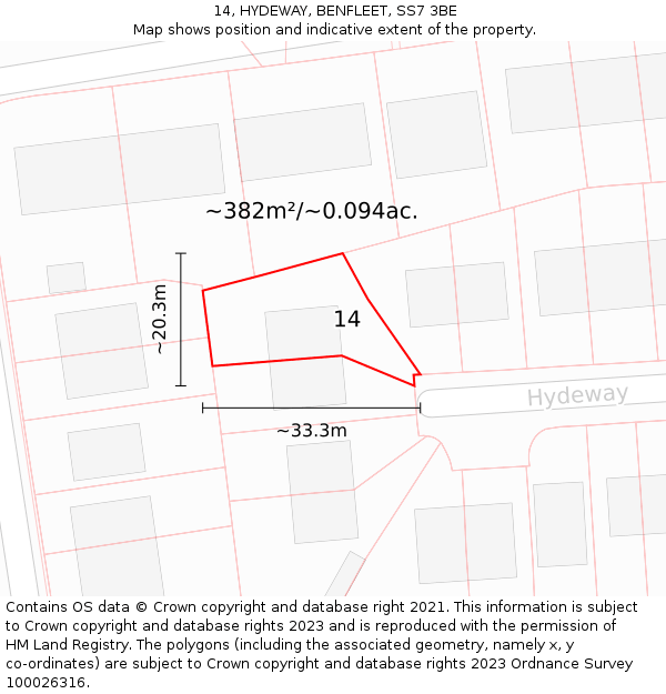 14, HYDEWAY, BENFLEET, SS7 3BE: Plot and title map