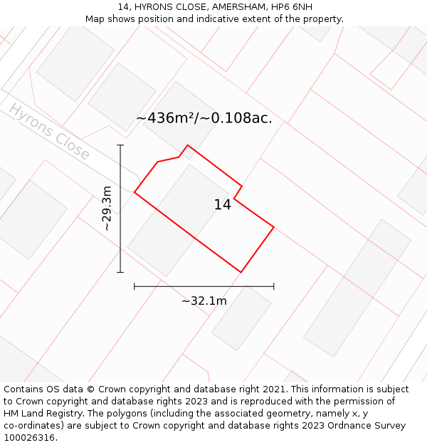 14, HYRONS CLOSE, AMERSHAM, HP6 6NH: Plot and title map