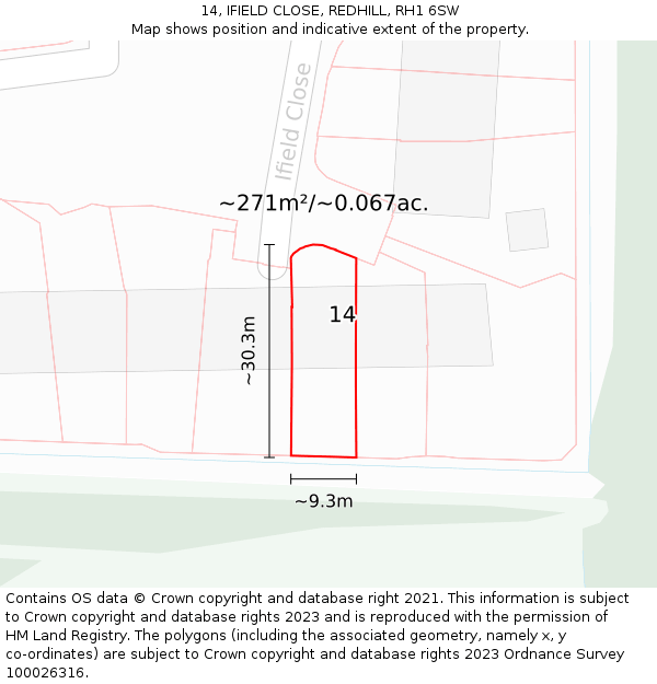 14, IFIELD CLOSE, REDHILL, RH1 6SW: Plot and title map