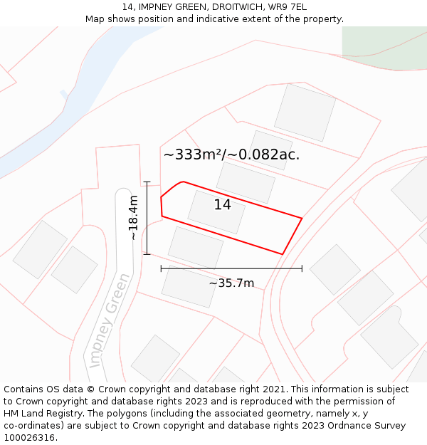 14, IMPNEY GREEN, DROITWICH, WR9 7EL: Plot and title map