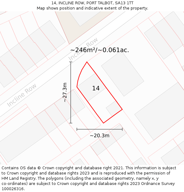 14, INCLINE ROW, PORT TALBOT, SA13 1TT: Plot and title map