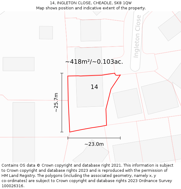 14, INGLETON CLOSE, CHEADLE, SK8 1QW: Plot and title map