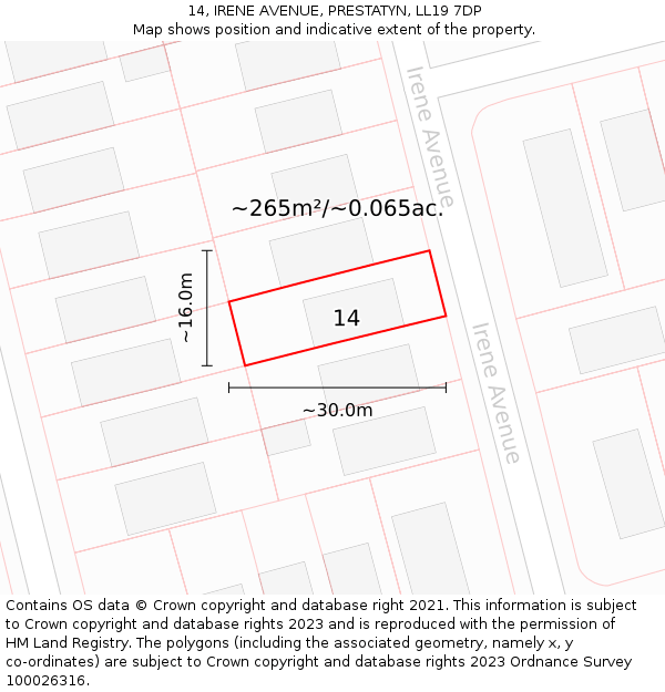 14, IRENE AVENUE, PRESTATYN, LL19 7DP: Plot and title map