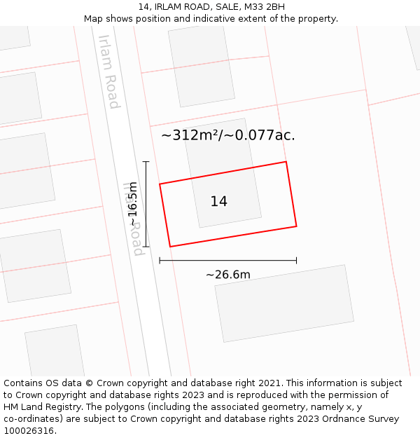 14, IRLAM ROAD, SALE, M33 2BH: Plot and title map