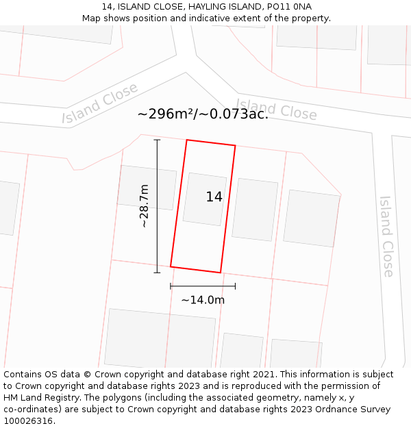 14, ISLAND CLOSE, HAYLING ISLAND, PO11 0NA: Plot and title map