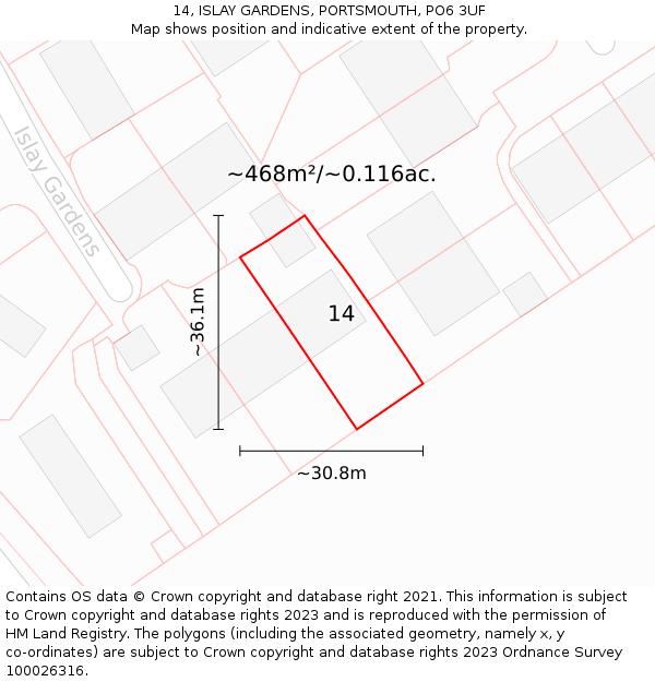 14, ISLAY GARDENS, PORTSMOUTH, PO6 3UF: Plot and title map