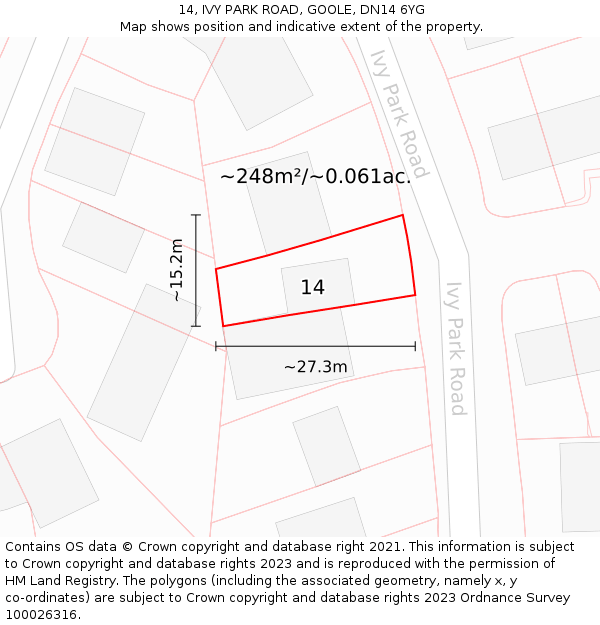 14, IVY PARK ROAD, GOOLE, DN14 6YG: Plot and title map