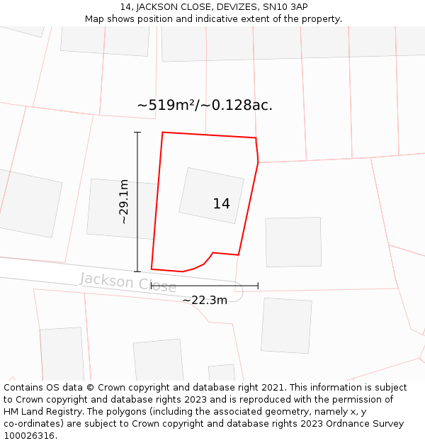 14, JACKSON CLOSE, DEVIZES, SN10 3AP: Plot and title map