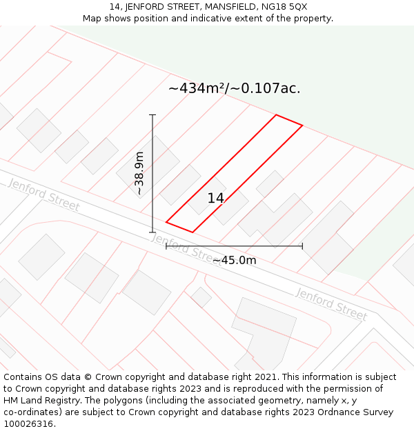 14, JENFORD STREET, MANSFIELD, NG18 5QX: Plot and title map