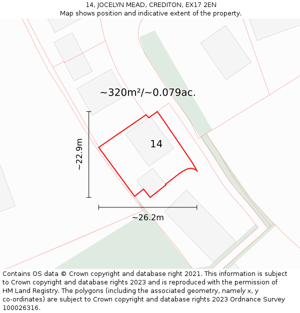 14, JOCELYN MEAD, CREDITON, EX17 2EN: Plot and title map